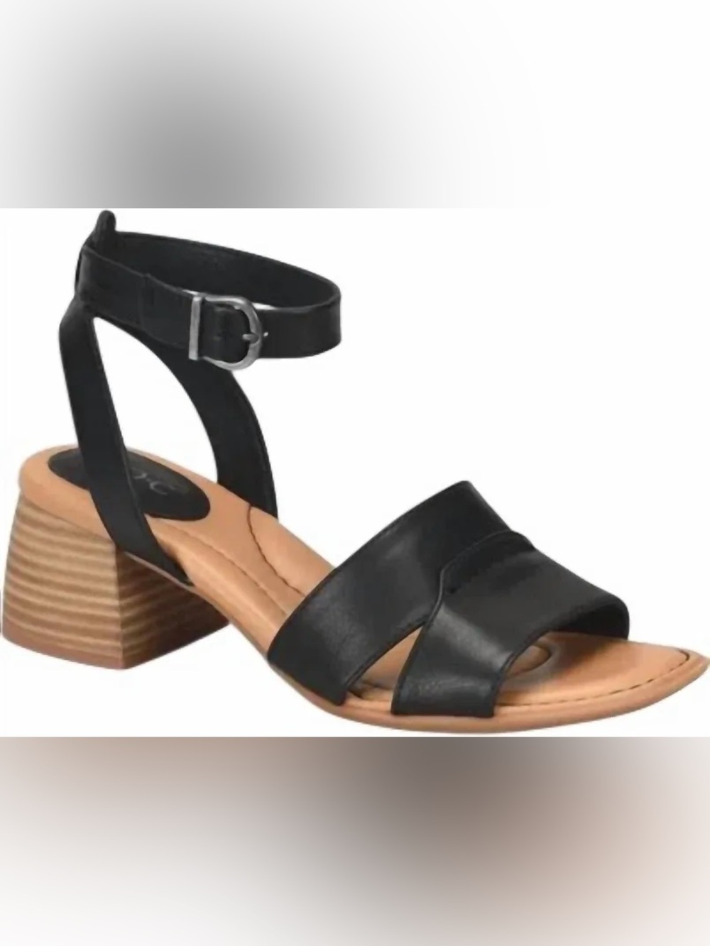 b.o.c. Black Leather Ankle-Strap Block Heel Sandals